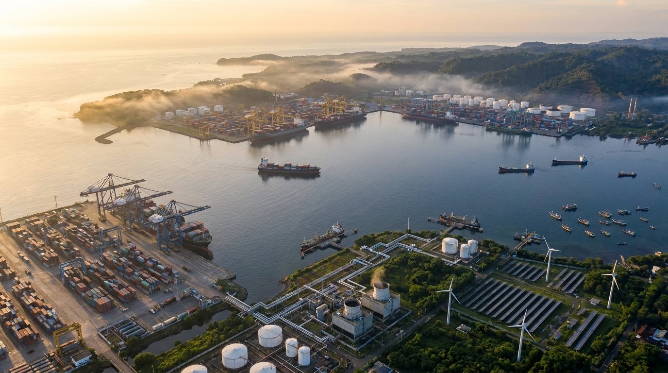 Indonesia's ports, energy and industry seen at dawn